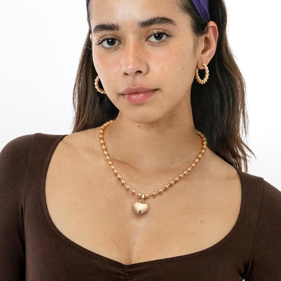 Gold Plated Heart Pendant Necklace Women Casual Elegant Gift Jewelry - Picture 3 of 7